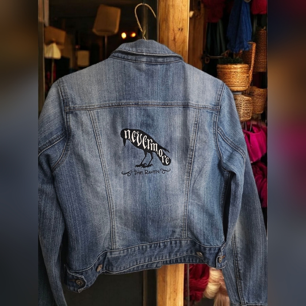 One Of A Kind Denim Jacket Nevermore Embroidery Large
